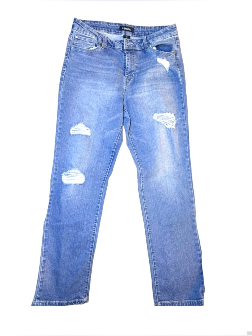 d.Jeans Distressed Straight Leg Jeans Size 12 Medium Wash Blue Denim Ripped